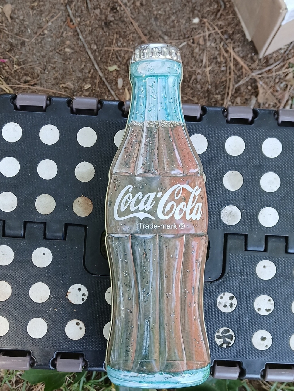 Coca-Cola Aqua and Amber Glass Bottle Tin. 8"×3"